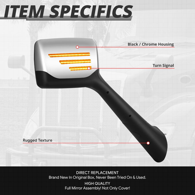 Chrome Sequential LED Signal Bar Side Hood Mirror <br>22-25 Peterbilt 579