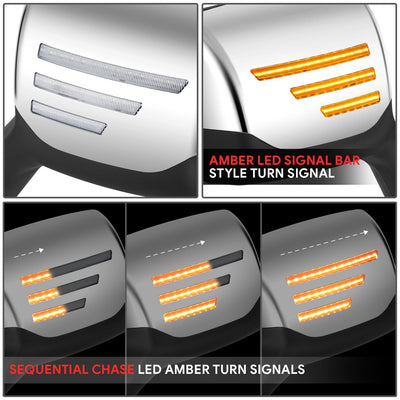 Chrome Sequential LED Signal Bar Side Hood Mirror <br>22-25 Peterbilt 579