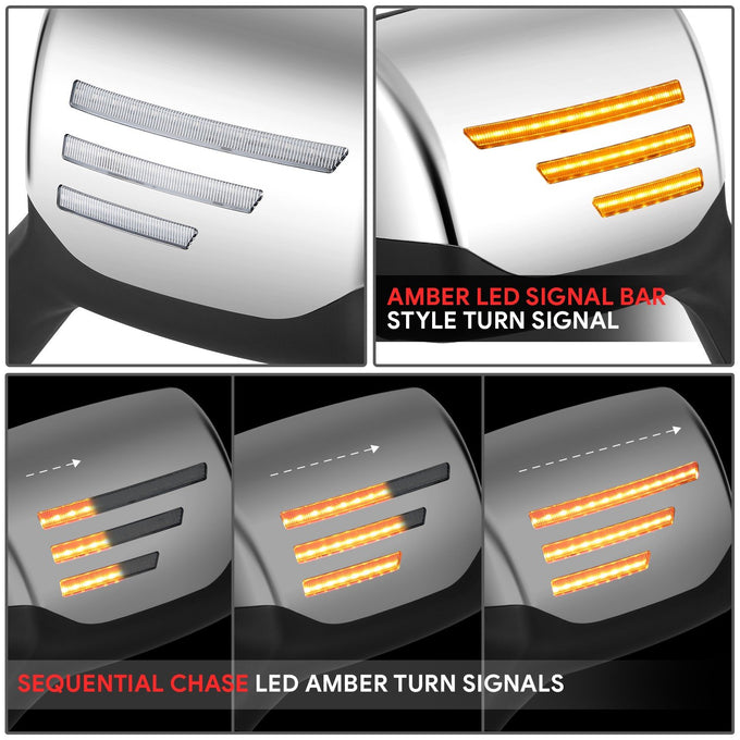 Chrome Sequential LED Signal Bar Side Hood Mirror <br>22-25 Peterbilt 579