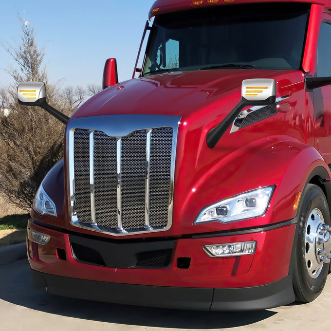 Chrome Sequential LED Signal Bar Side Hood Mirror <br>22-25 Peterbilt 579
