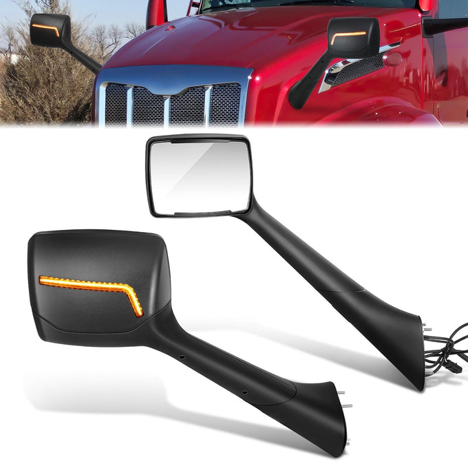 Sequential Check Mark Style Signal Side Hood Mirrors <br>22-25 Peterbilt 579