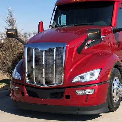 Sequential Check Mark Style Signal Side Hood Mirrors <br>22-25 Peterbilt 579