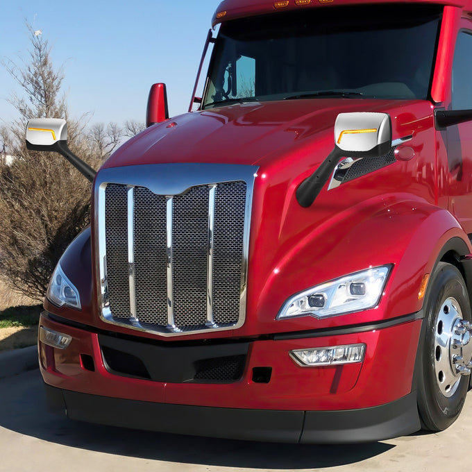 Sequential Check Mark Signal Side View Hood Mirrors <br>22-25 Peterbilt 579