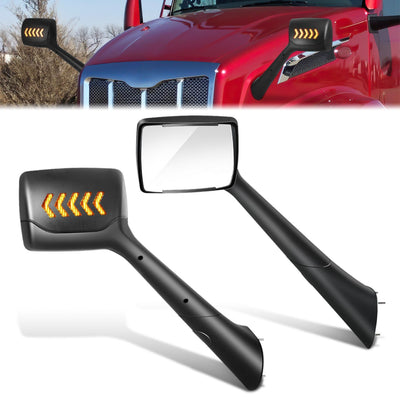 Pair Sequential Chevron Arrow Signal Side Hood Mirrors <br>22-25 Peterbilt 579