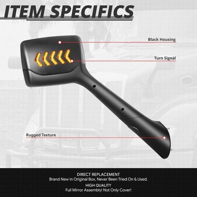 Pair Sequential Chevron Arrow Signal Side Hood Mirrors <br>22-25 Peterbilt 579