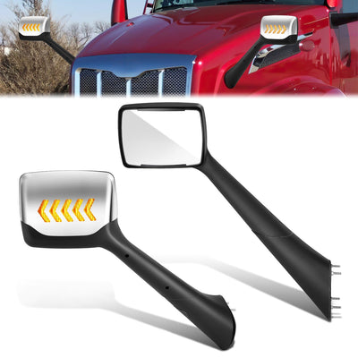 Sequential Chevron Arrow Signal Side View Hood Mirrors <br>22-25 Peterbilt 579