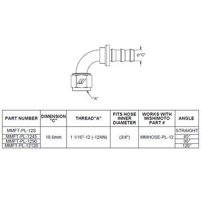 90-Degree Push Lock Fitting -12AN <br> Universal Fit