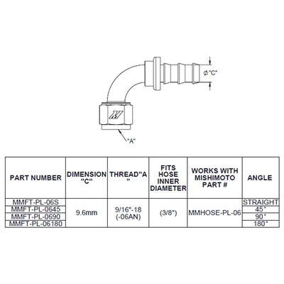180 Degree Push Lock Fitting - 6AN <br> Universal Fit