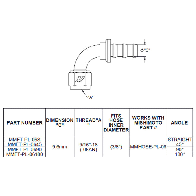 180 Degree Push Lock Fitting - 6AN <br> Universal Fit