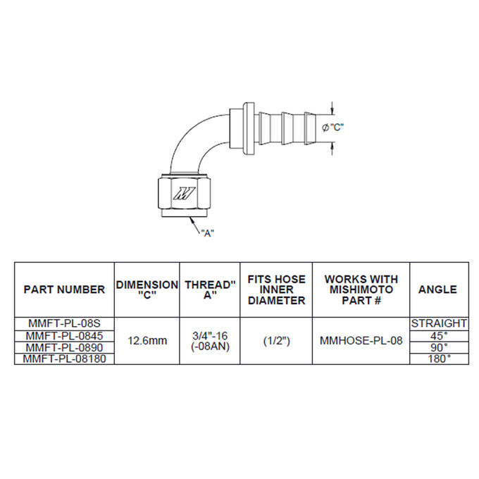 45 Degree Push Lock Fitting - 8AN <br> Universal Fit