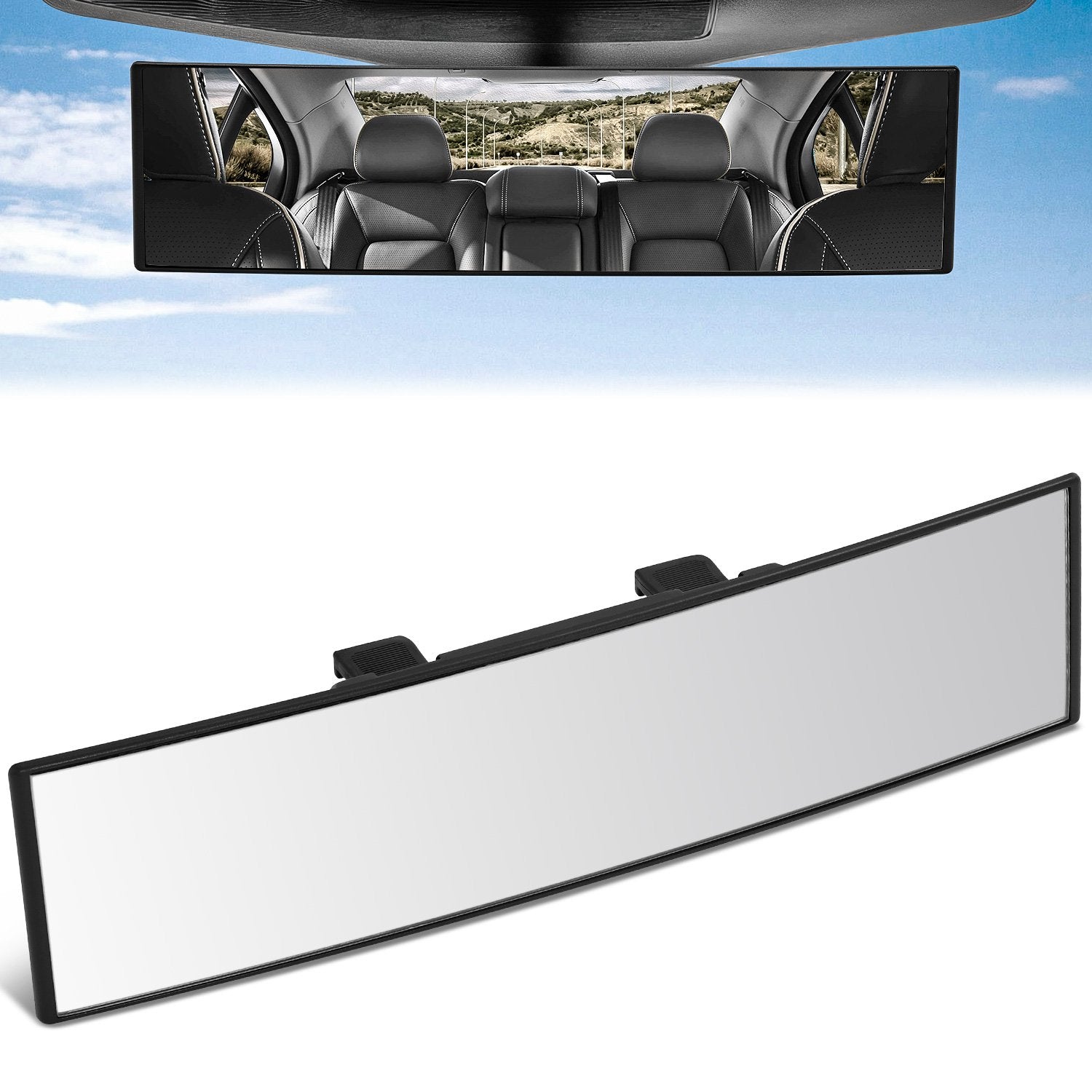 Clip-On Convex Panoramic Broad Rear View Mirror <BR> 11 in. X 3 in. X 1 in.