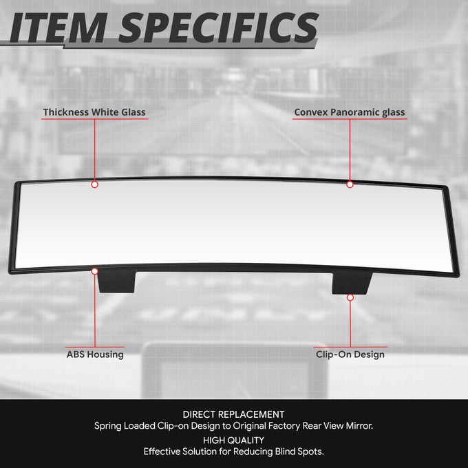 Clip-On Convex Panoramic Broad Rear View Mirror <BR> 11 in. X 3 in. X 1 in.