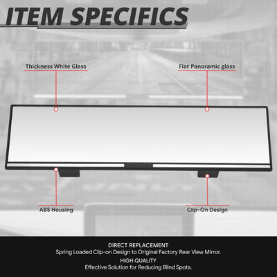 Clip-On Flat Panoramic Broad Rear View Mirror <BR> 11 in. X 3 in. X 1 in.