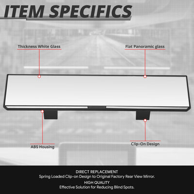 Clip-On Flat Panoramic Broad Rear View Mirror <BR> 11.8 in. X 3 in. X 1 in.