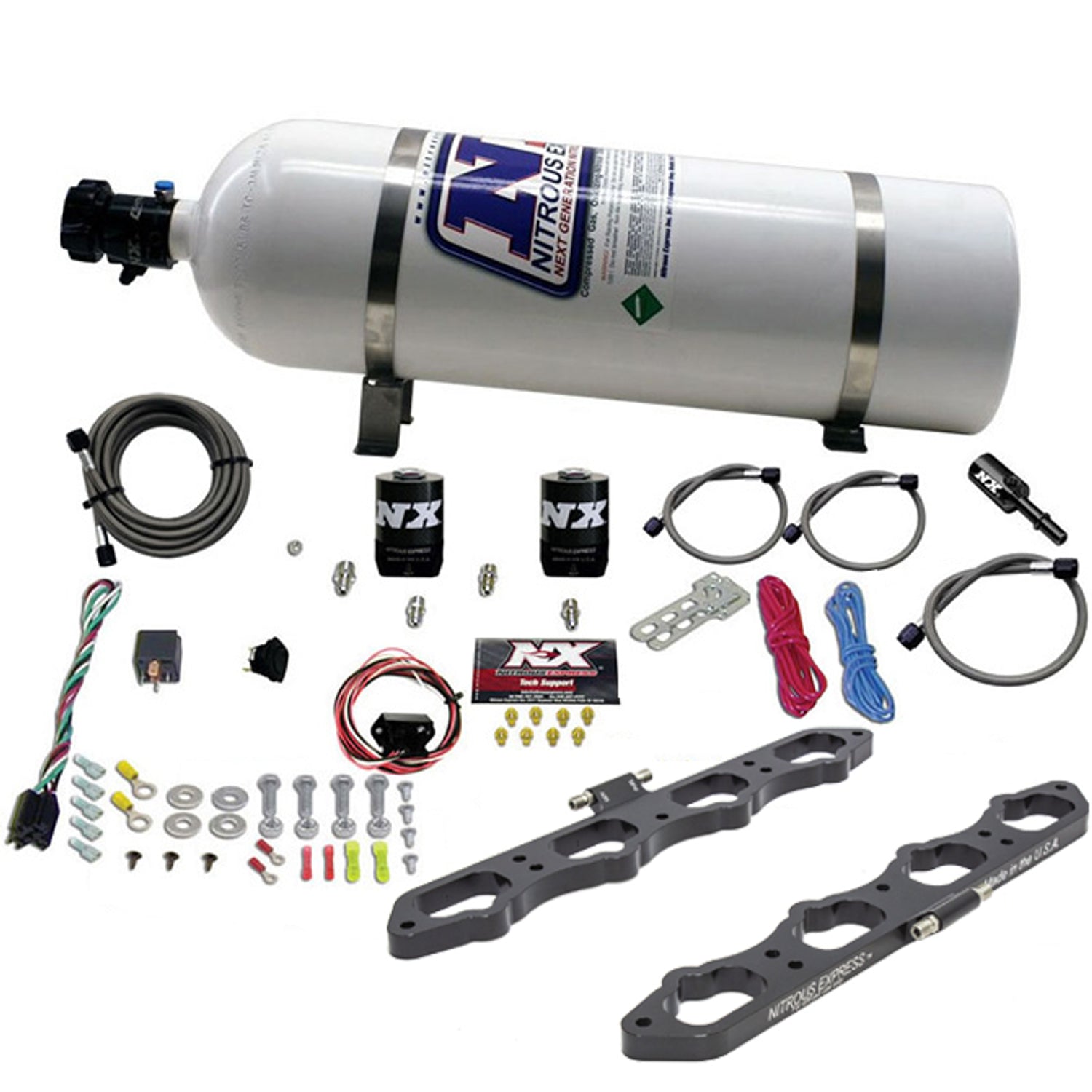 Nitrous Wet Port Plate Kit w/15lb Bottle <br> For Ford Coyote 5.0L V8