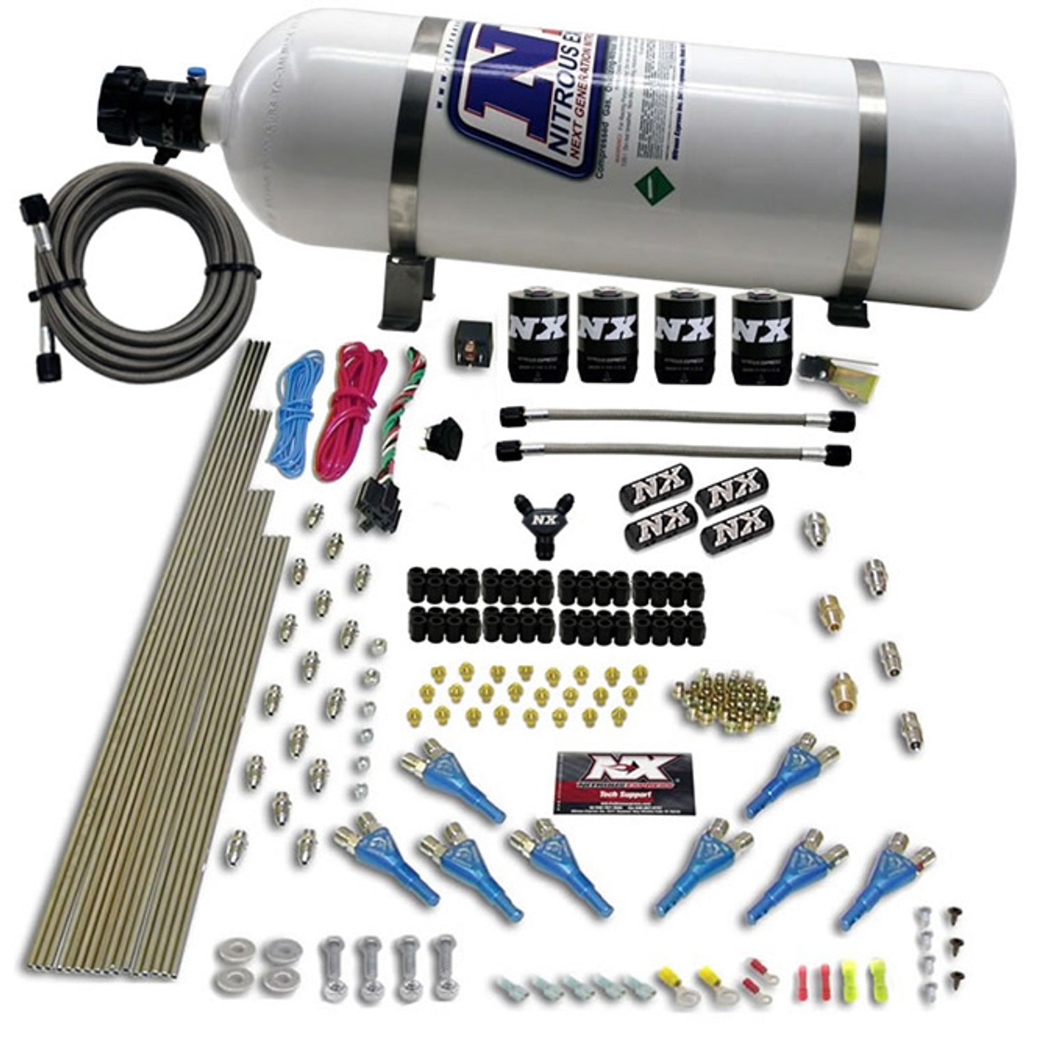 8 Cyl Shark Direct Port 4 Solenoids Nitrous Kit <br> 200-600HP w/15lb Bottle