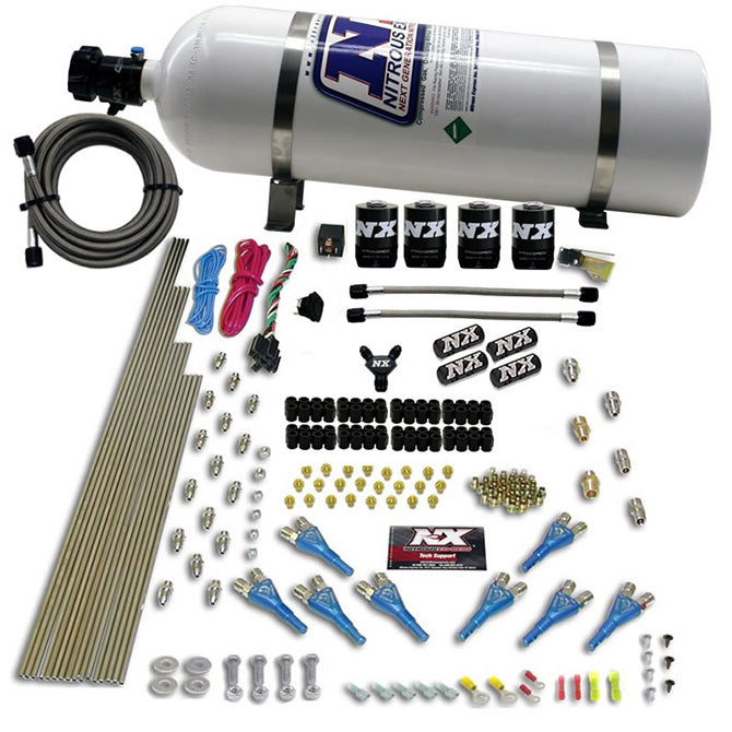 8 Cyl Shark Direct Port 4 Solenoids Nitrous Kit <br> 200-600HP w/15lb Bottle