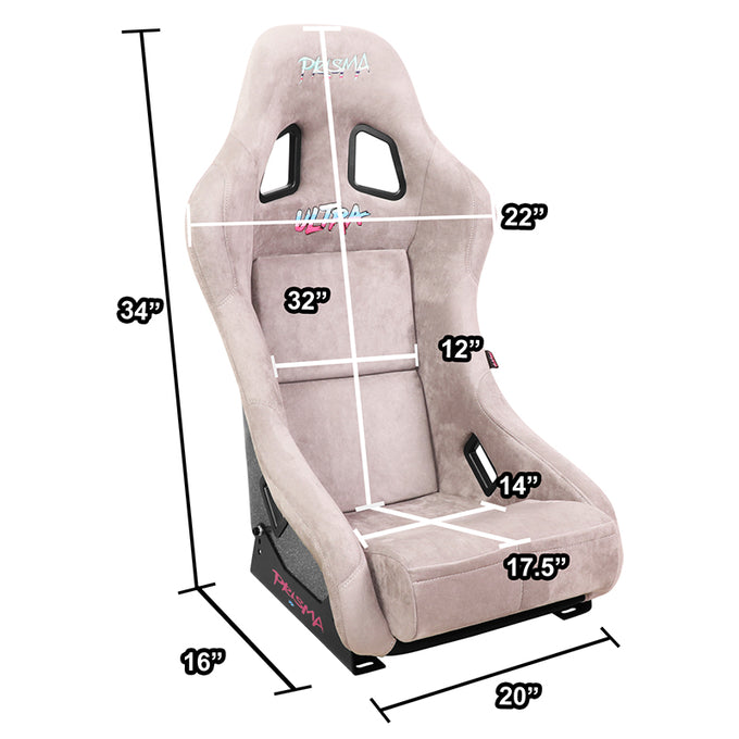 20 W X 34 H X 16 in.D ULTRA Prisma Grey Alcantara Fixed Back Racing Seat<br>Universal