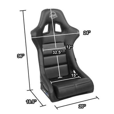 20 W X 36 H X 18.5 in.D Medium Size Black Vinyl Fixed Back Bucket Racing Seat<br>Universal