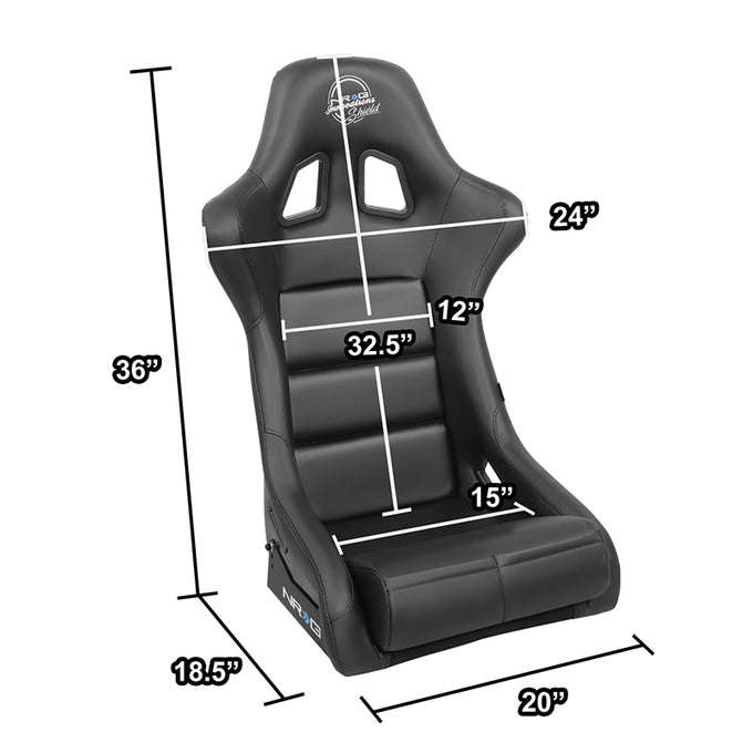 20 W X 36 H X 18.5 in.D Medium Size Black Vinyl Fixed Back Bucket Racing Seat<br>Universal
