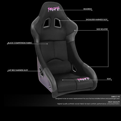 Prisma Black Sparkled Fiberglass Bucket Racing Seat <br> Overall Dimension ( in.): 25 W X 37 H X 23 D