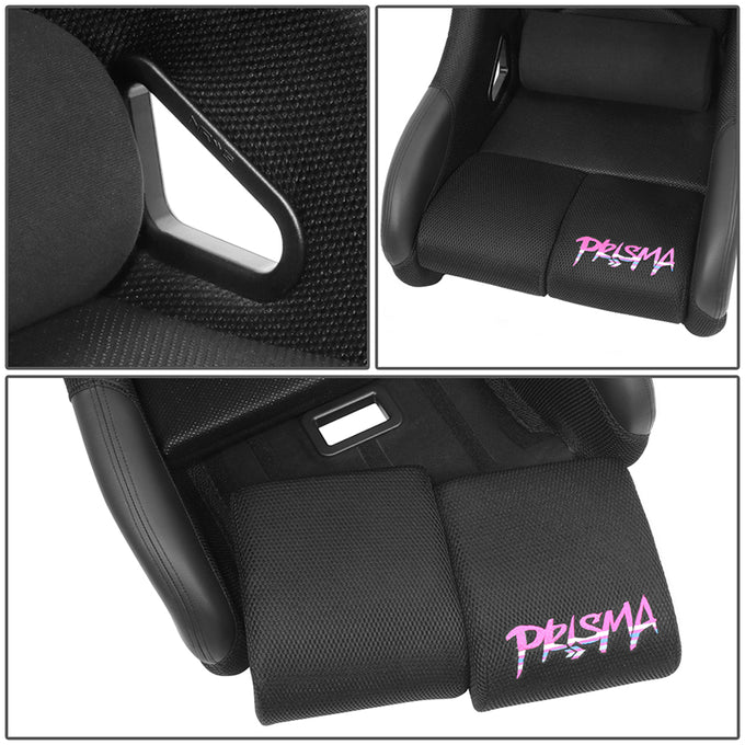Prisma Black Sparkled Fiberglass Bucket Racing Seat <br> Overall Dimension ( in.): 25 W X 37 H X 23 D