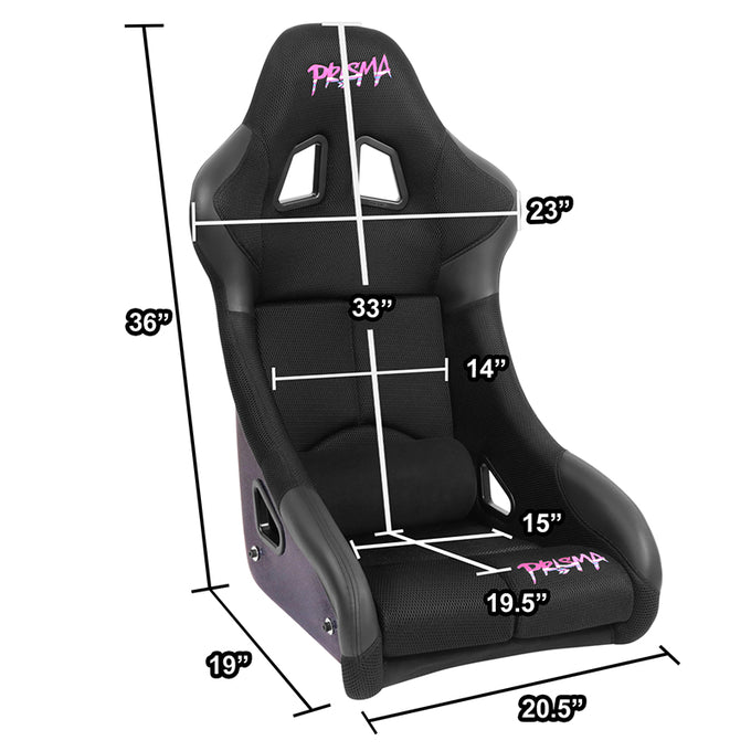 Prisma Black Sparkled Fiberglass Bucket Racing Seat <br> Overall Dimension ( in.): 25 W X 37 H X 23 D