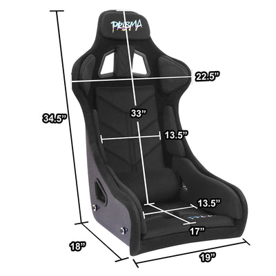 Prisma Black Sparkled Fiberglass Bucket Racing Seat <br> Oversall DImension(in.): 19 L X 18 W X 34.5 H