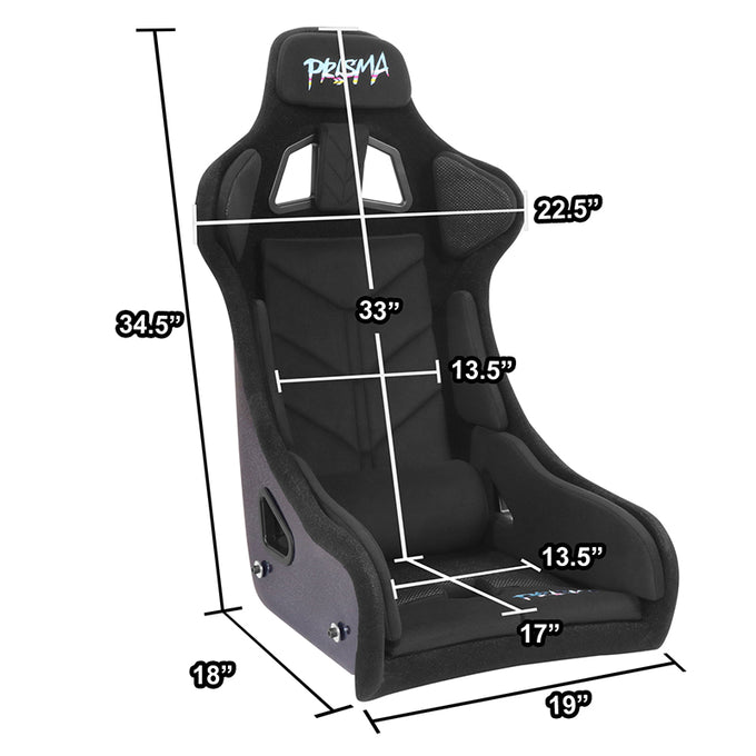 Prisma Black Sparkled Fiberglass Bucket Racing Seat <br> Oversall DImension(in.): 19 L X 18 W X 34.5 H