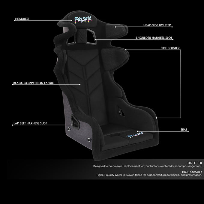 Prisma Black Sparkled Fiberglass Bucket Racing Seat <br> Overall Dimension ( in.): 24.5 W X 36 H X 21 D