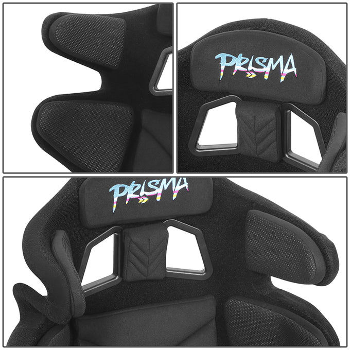 Prisma Black Sparkled Fiberglass Bucket Racing Seat <br> Overall Dimension ( in.): 24.5 W X 36 H X 21 D