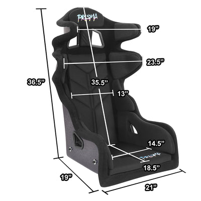 Prisma Black Sparkled Fiberglass Bucket Racing Seat <br> Overall Dimension ( in.): 24.5 W X 36 H X 21 D