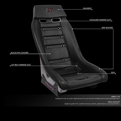 Black Colored Vegan Leather Bucket Racing Seat <br> Seat Dimensions (in.): 20 W X 32 H X 20 D