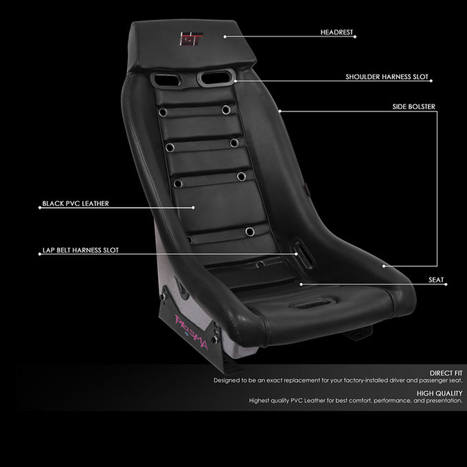 Black Colored Vegan Leather Bucket Racing Seat <br> Seat Dimensions (in.): 20 W X 32 H X 20 D