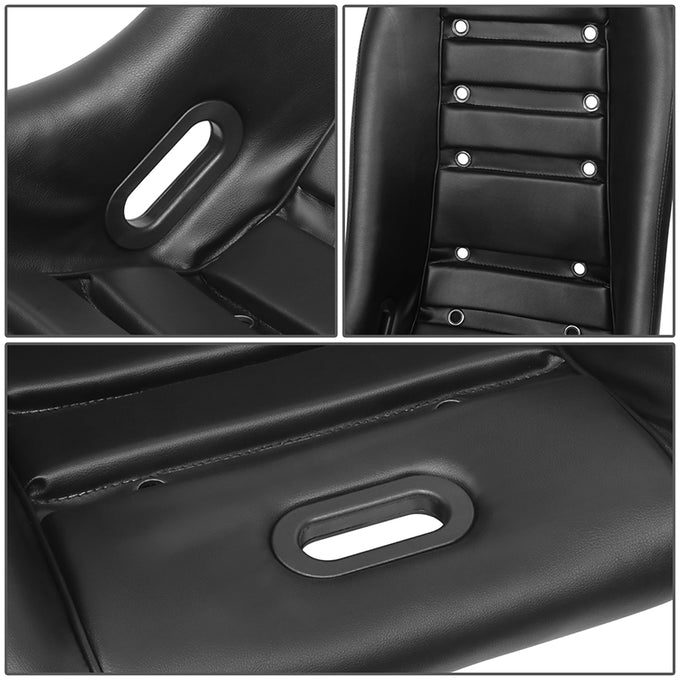 Black Colored Vegan Leather Bucket Racing Seat <br> Seat Dimensions (in.): 20 W X 32 H X 20 D