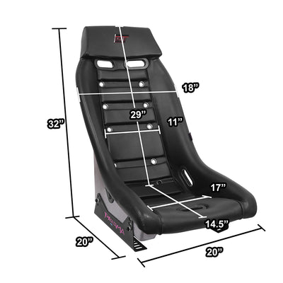 Black Colored Vegan Leather Bucket Racing Seat <br> Seat Dimensions (in.): 20 W X 32 H X 20 D