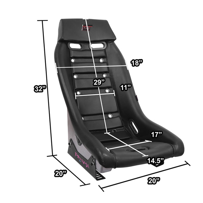 Black Colored Vegan Leather Bucket Racing Seat <br> Seat Dimensions (in.): 20 W X 32 H X 20 D