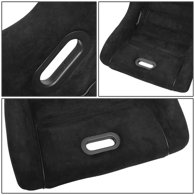 Black Vegan Suede Bucket Racing Seat <br> Seat Dimensions (in.): 20 W X 32 H X 20 D