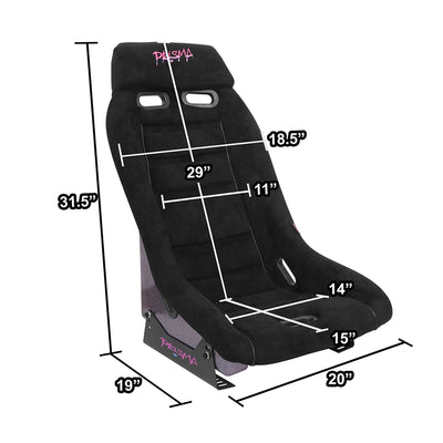 Black Vegan Suede Bucket Racing Seat <br> Seat Dimensions (in.): 20 W X 32 H X 20 D