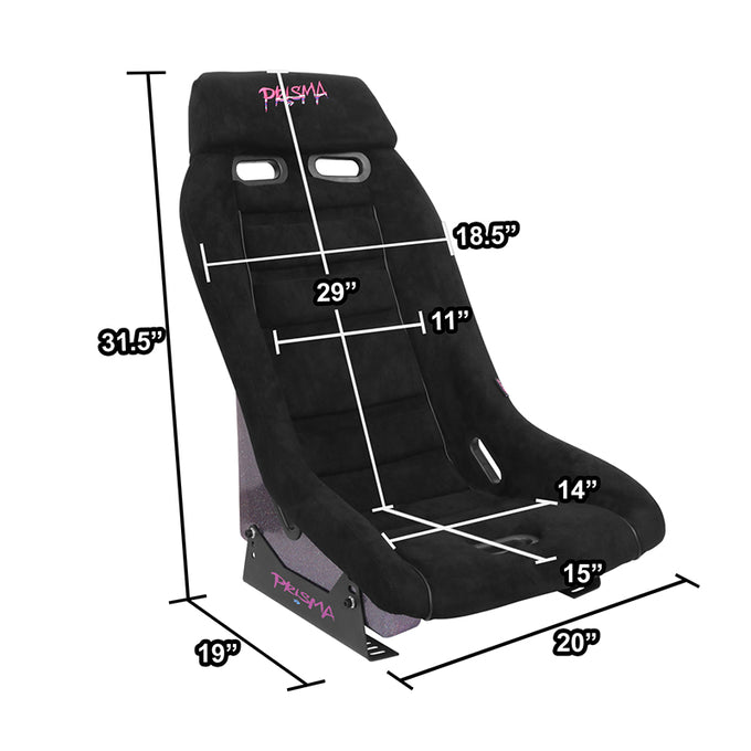 Black Vegan Suede Bucket Racing Seat <br> Seat Dimensions (in.): 20 W X 32 H X 20 D