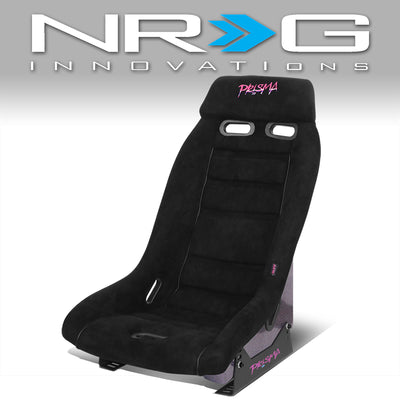 Black Vegan Suede Bucket Racing Seat <br> Seat Dimensions (in.): 20 W X 32 H X 20 D