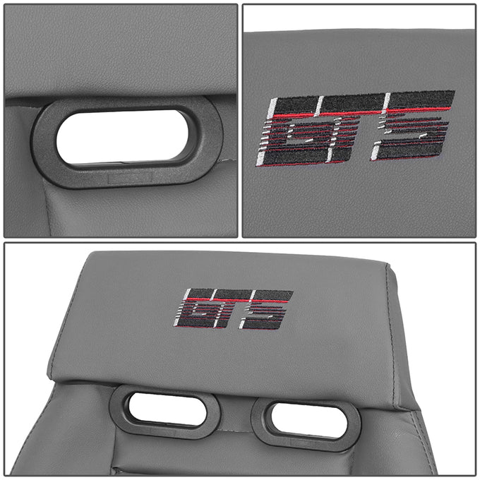 Gun Metal Colored Vegan Leather Bucket Racing Seat <br> Seat Dimensions (in.): 20 W X 32 H X 20 D