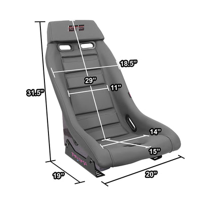 Gun Metal Colored Vegan Leather Bucket Racing Seat <br> Seat Dimensions (in.): 20 W X 32 H X 20 D