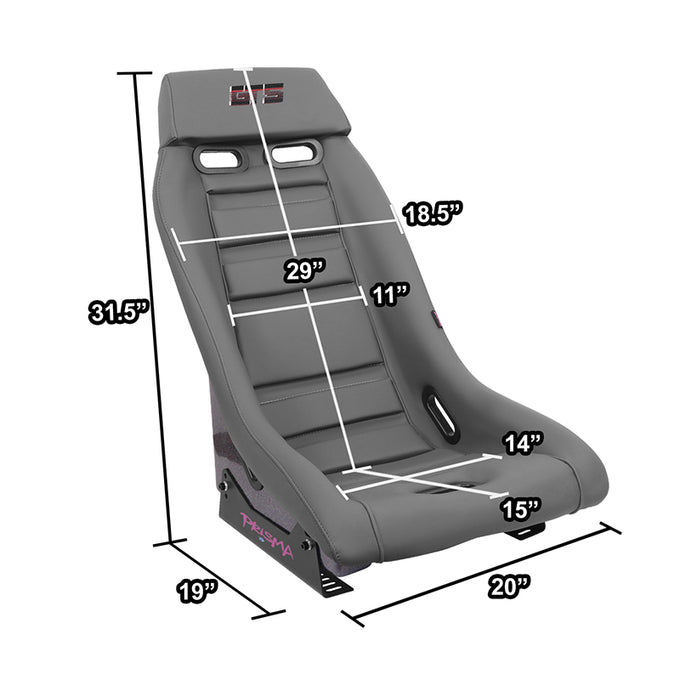Gun Metal Colored Vegan Leather Bucket Racing Seat <br> Seat Dimensions (in.): 20 W X 32 H X 20 D