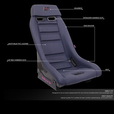Navy Vegan Leather Prisma Bucket Racing Seat <br> Seat Dimensions (in.): 20 W X 32 H X 20 D