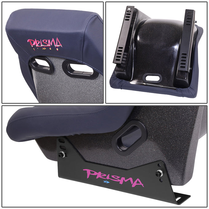 Navy Vegan Leather Prisma Bucket Racing Seat <br> Seat Dimensions (in.): 20 W X 32 H X 20 D