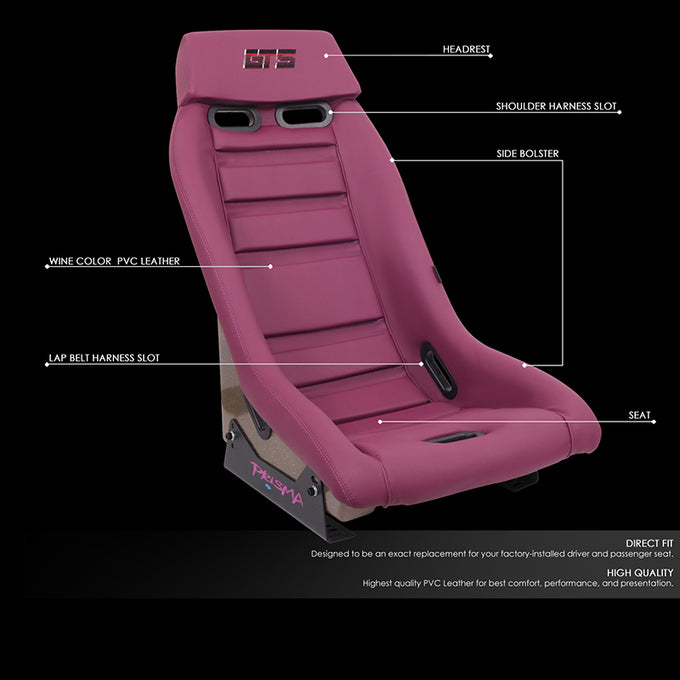 Wine Vegan Leather Prisma Bucket Racing Seat <br> Seat Dimensions (in.): 20 W X 32 H X 20 D