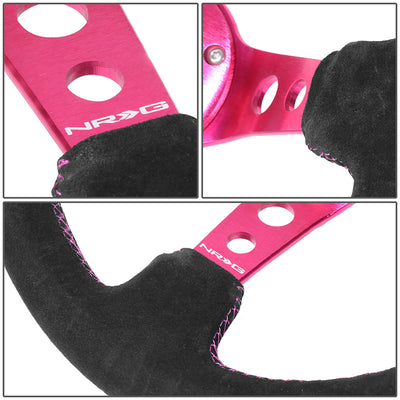 350mm 3in. Deep Fushia Stitching Steering Wheel <br> Fits with 6 X 70mm Bolt Pattern