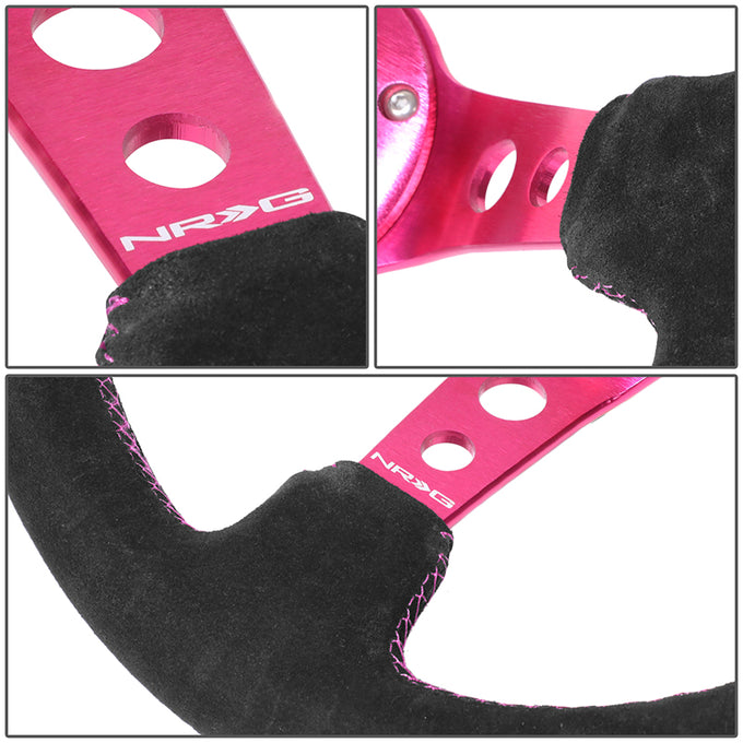 350mm 3in. Deep Fushia Stitching Steering Wheel <br> Fits with 6 X 70mm Bolt Pattern