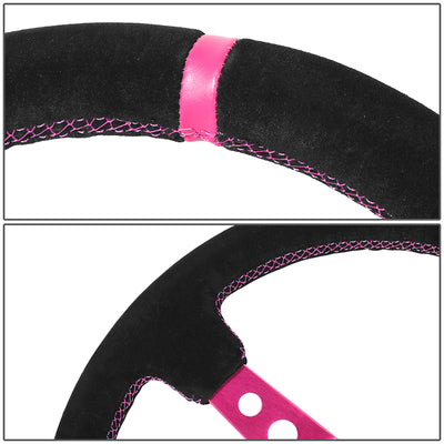 350mm 3in. Deep Fushia Stitching Steering Wheel <br> Fits with 6 X 70mm Bolt Pattern